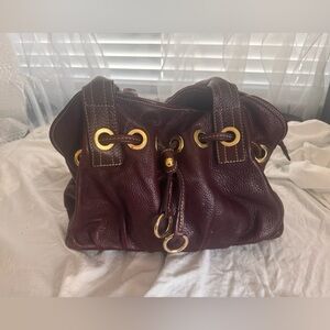 LSL Italian Leather Brown Red Leather Shoulder Bag